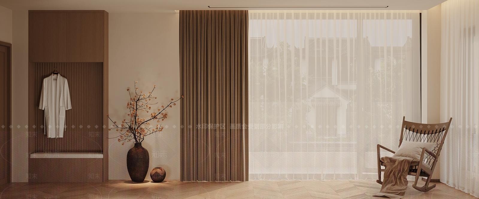 侘寂原木家居卧室3D模型下载【ID:1182030209】