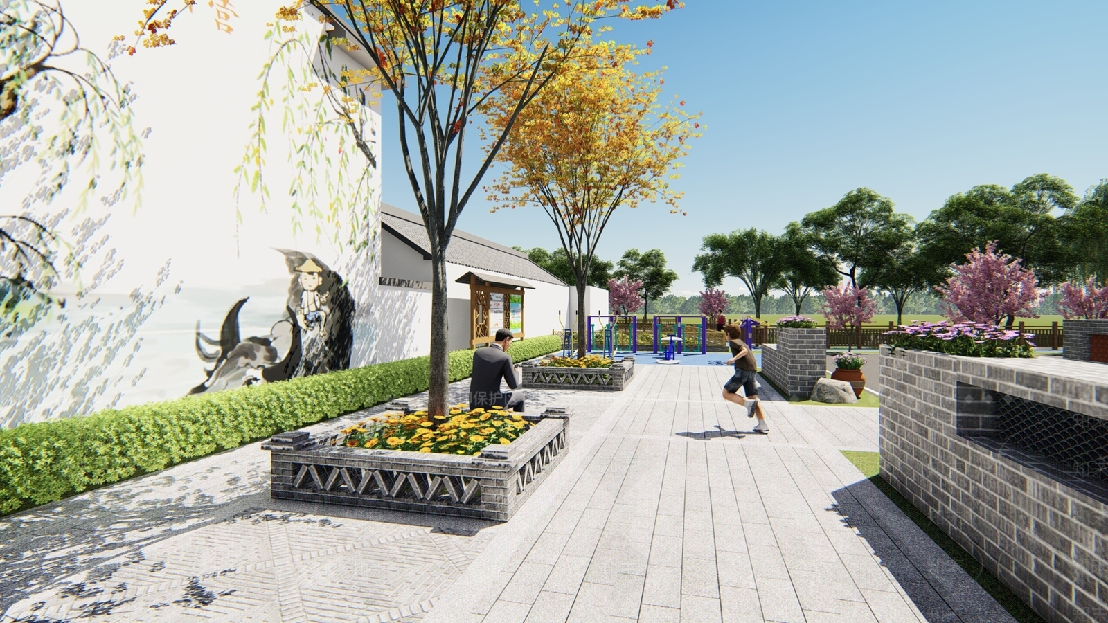 中式广场景观SU模型下载【ID:1182033541】