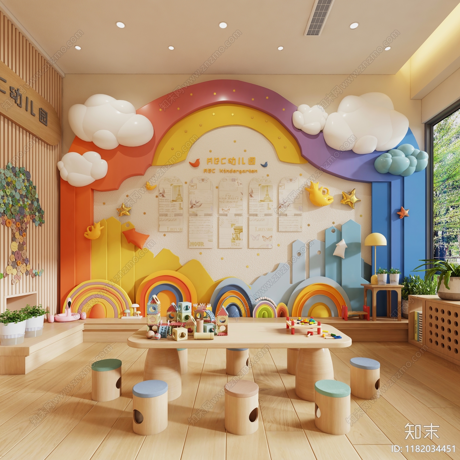 现代奶油幼儿园3D模型下载【ID:1182034451】