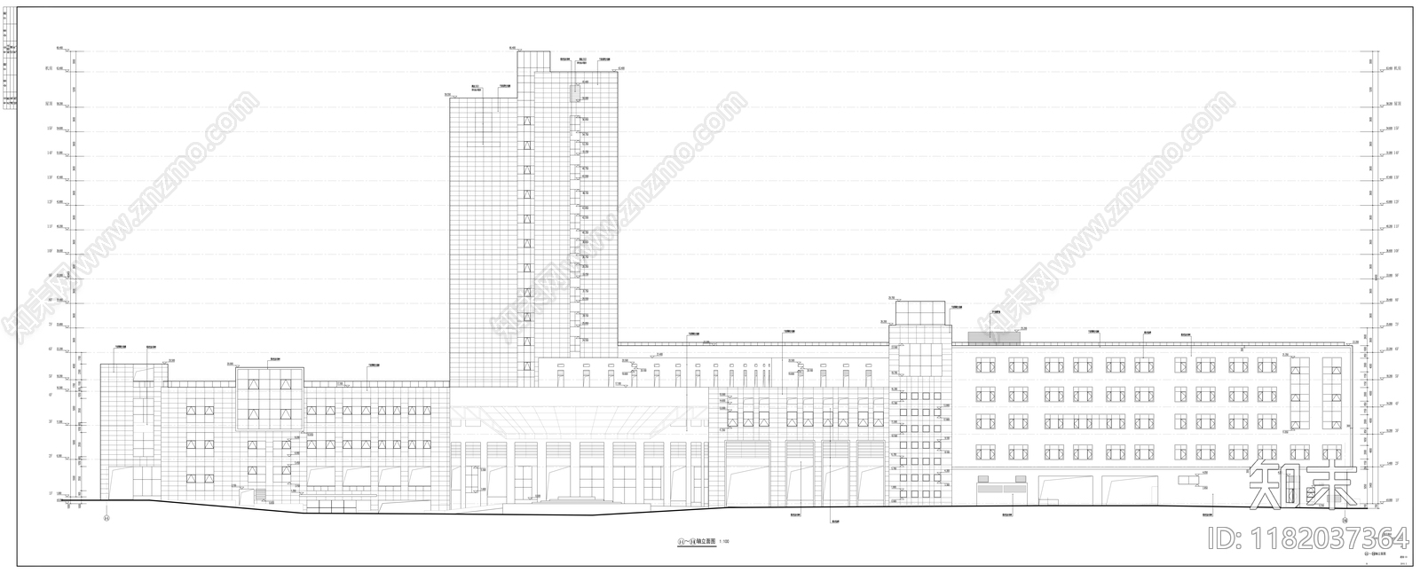 现代酒店建筑cad施工图下载【ID:1182037364】