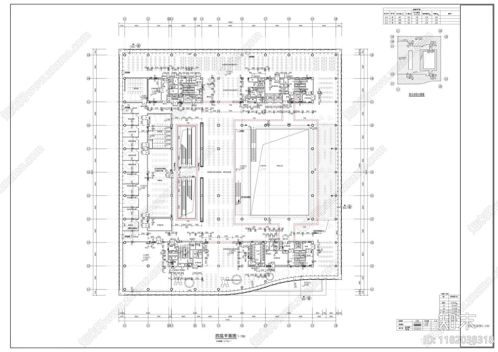 现代图书馆建筑cad施工图下载【ID:1182038318】