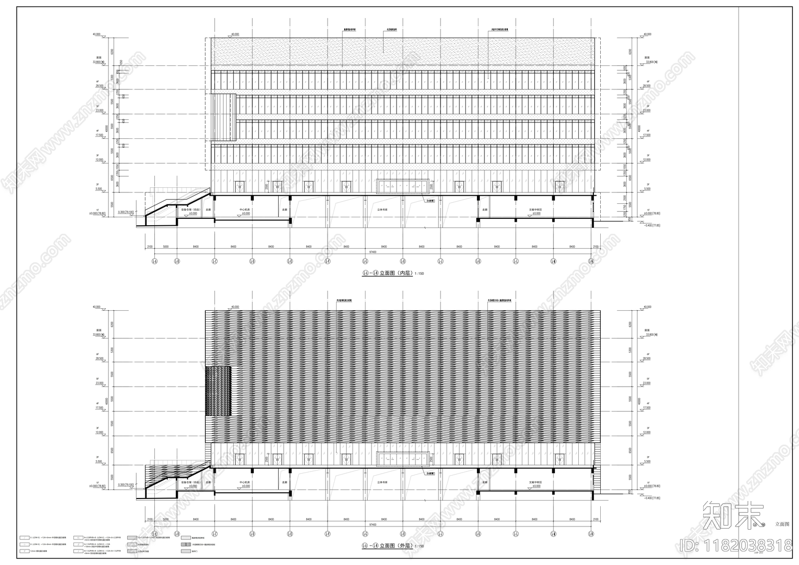 现代图书馆建筑cad施工图下载【ID:1182038318】