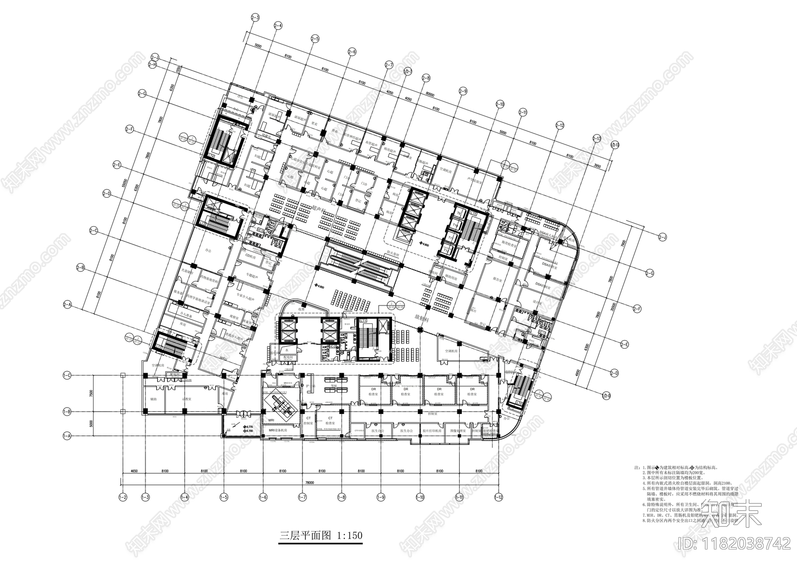 现代医院建筑cad施工图下载【ID:1182038742】