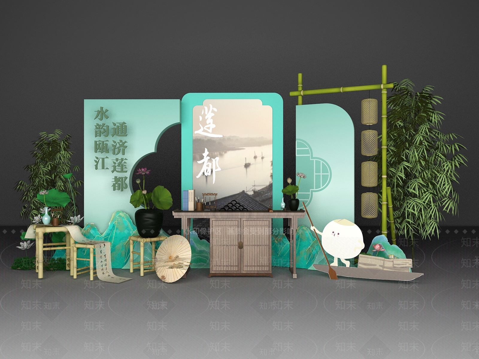 新中式中式美陈3D模型下载【ID:1182039180】