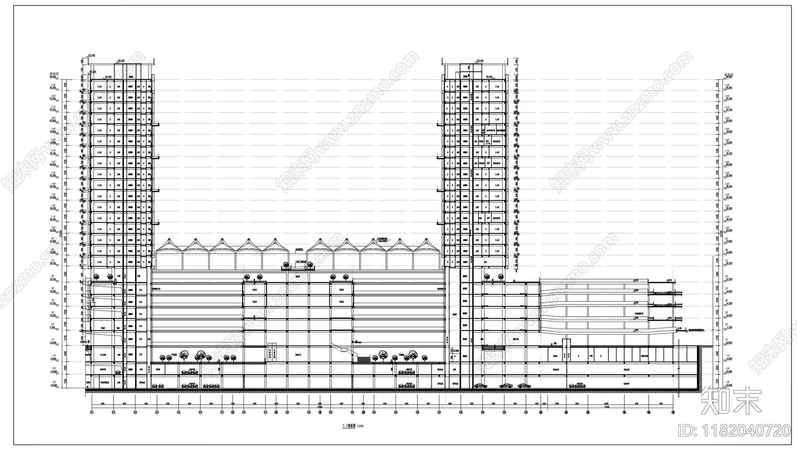 现代医院建筑cad施工图下载【ID:1182040720】