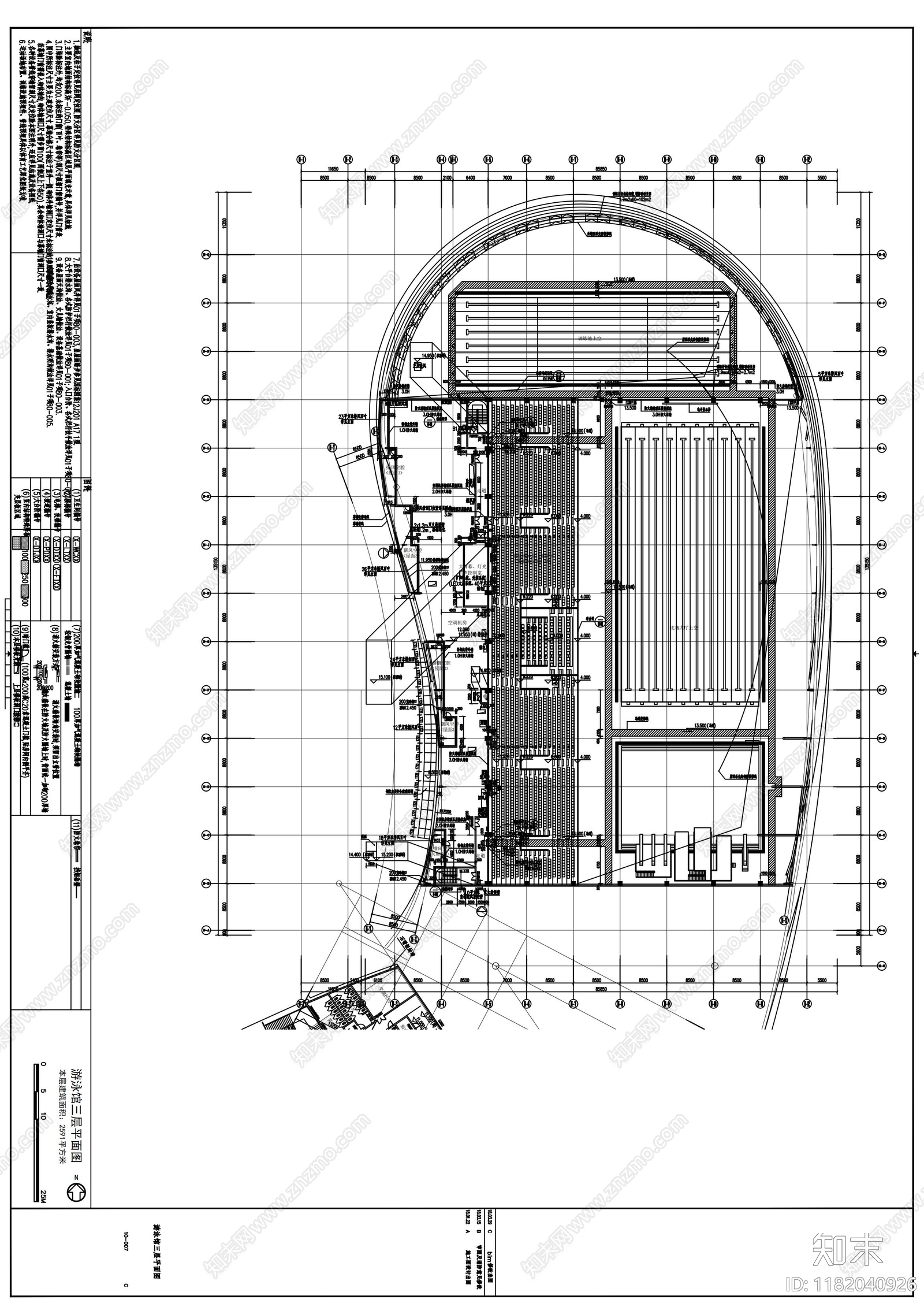 现代游泳馆建筑cad施工图下载【ID:1182040926】