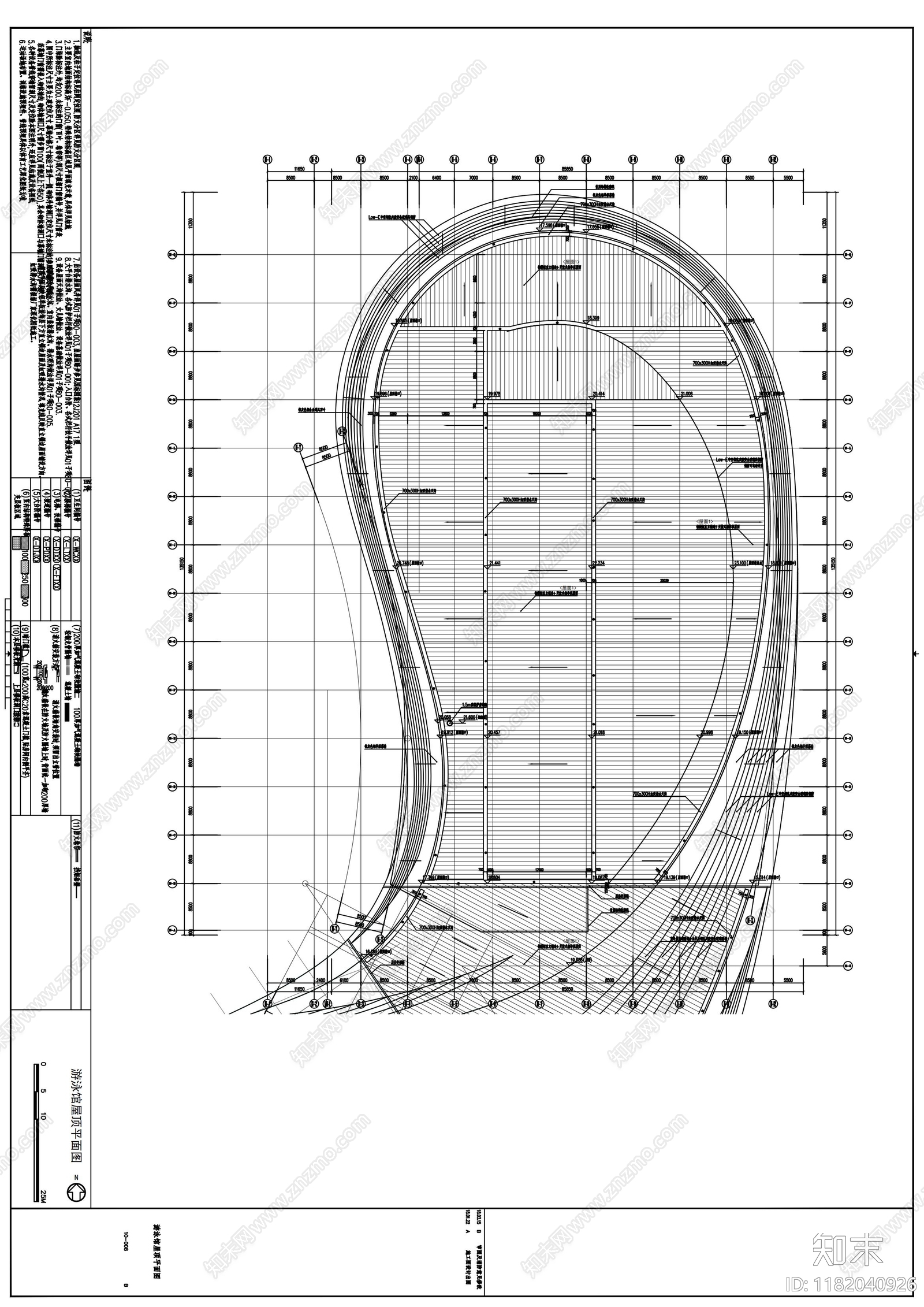 现代游泳馆建筑cad施工图下载【ID:1182040926】