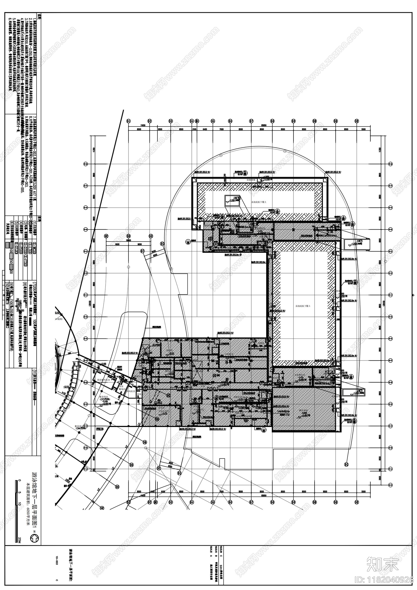 现代游泳馆建筑cad施工图下载【ID:1182040926】