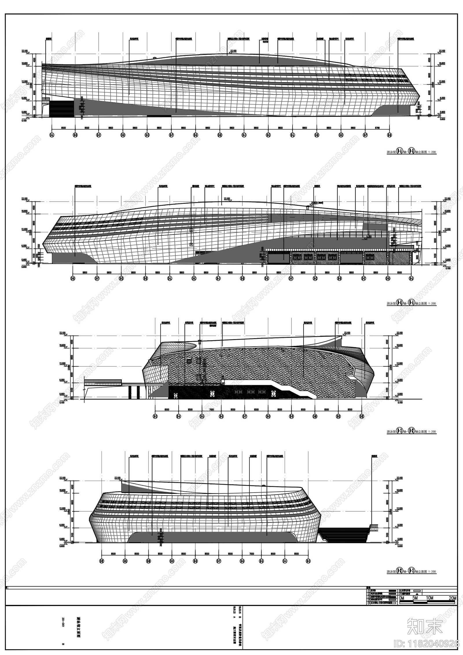 现代游泳馆建筑cad施工图下载【ID:1182040926】