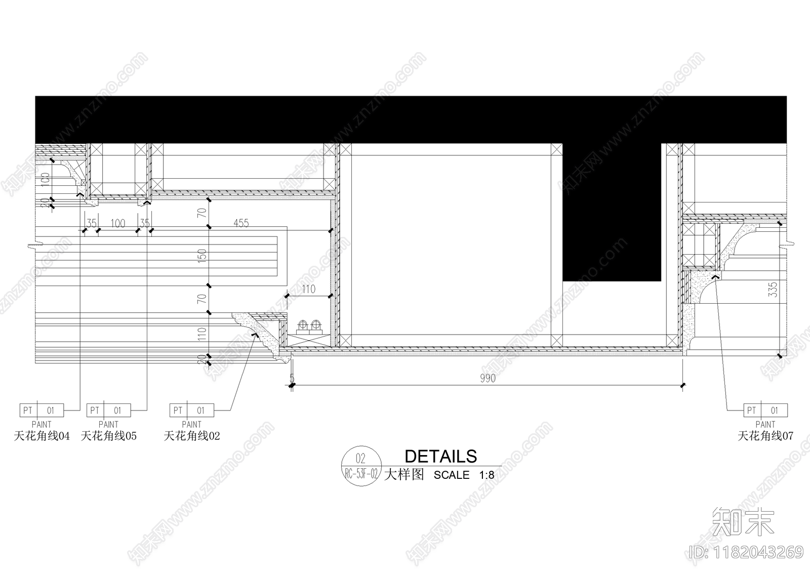 吊顶节点cad施工图下载【ID:1182043269】