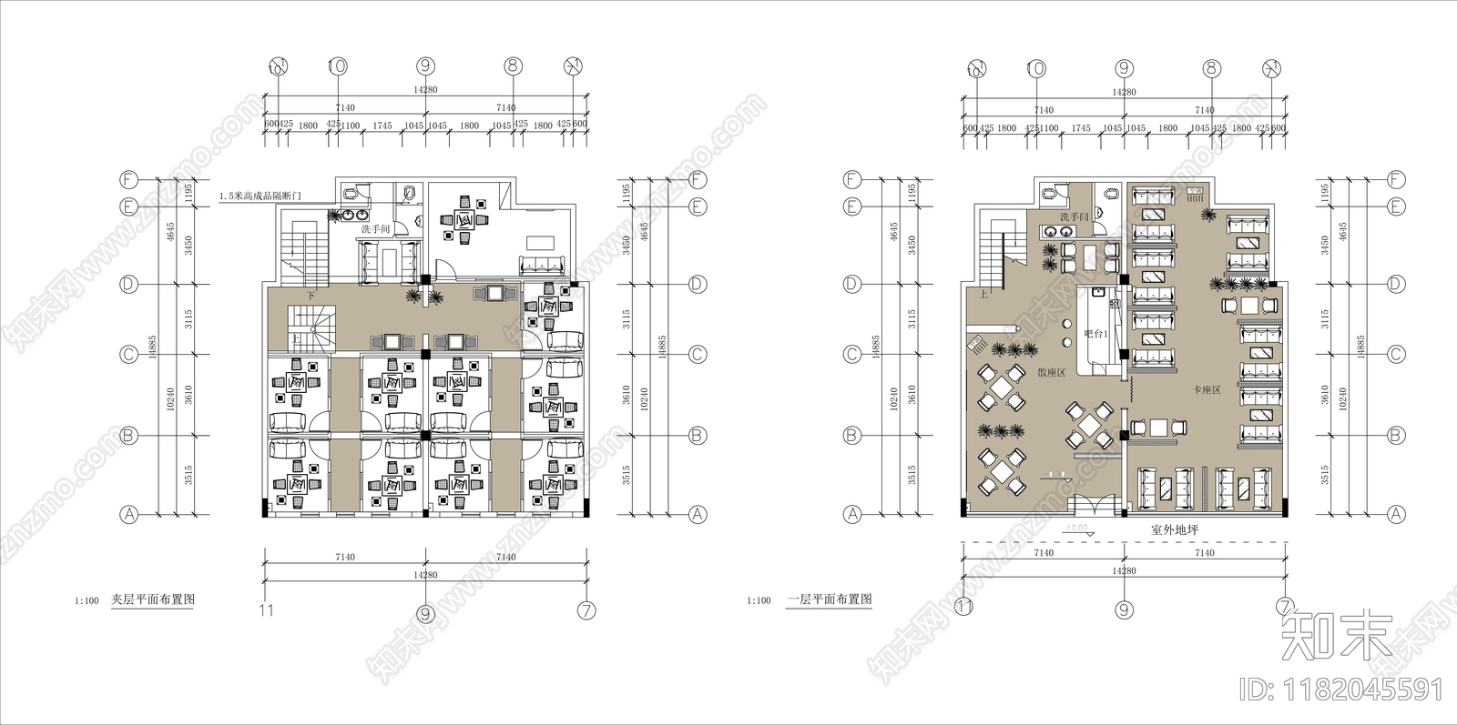 现代新中式茶馆cad施工图下载【ID:1182045591】