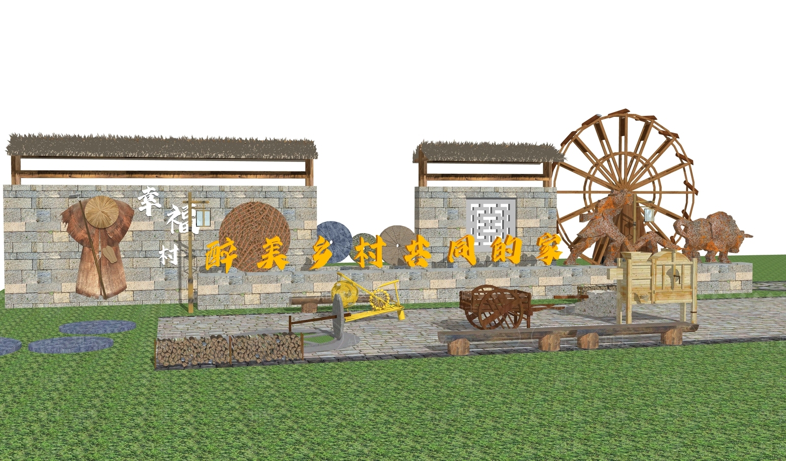 新中式乡村公园SU模型下载【ID:1182046580】