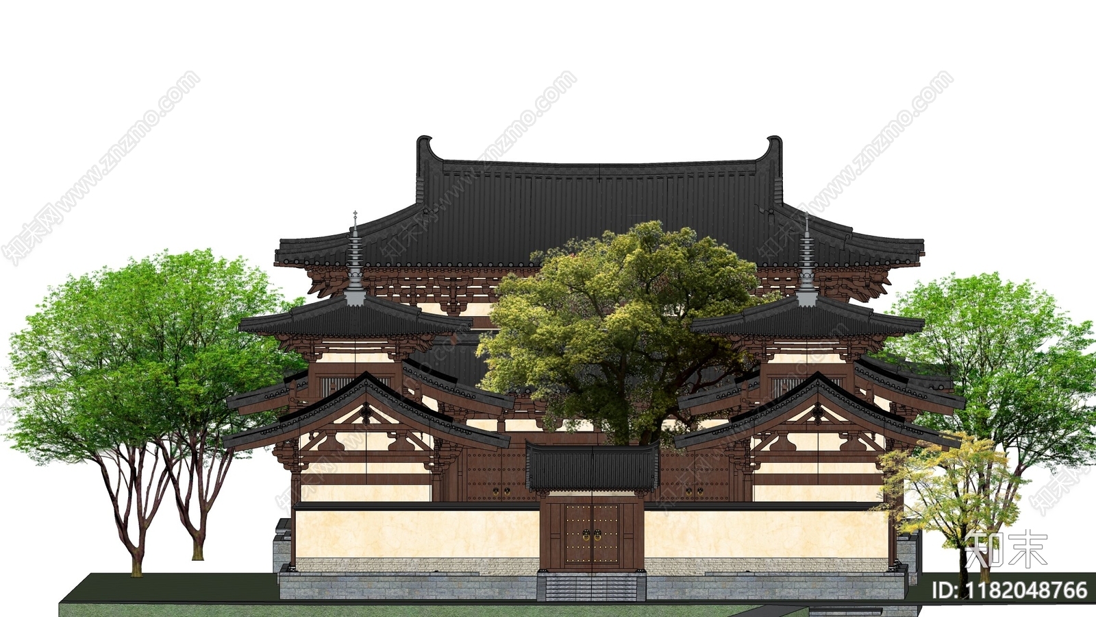 中式禅意寺庙建筑SU模型下载【ID:1182048766】