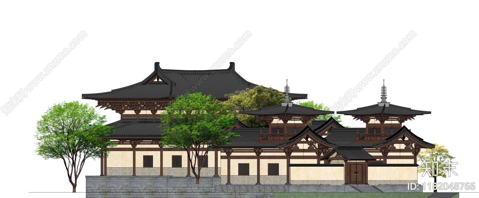 中式禅意寺庙建筑SU模型下载【ID:1182048766】