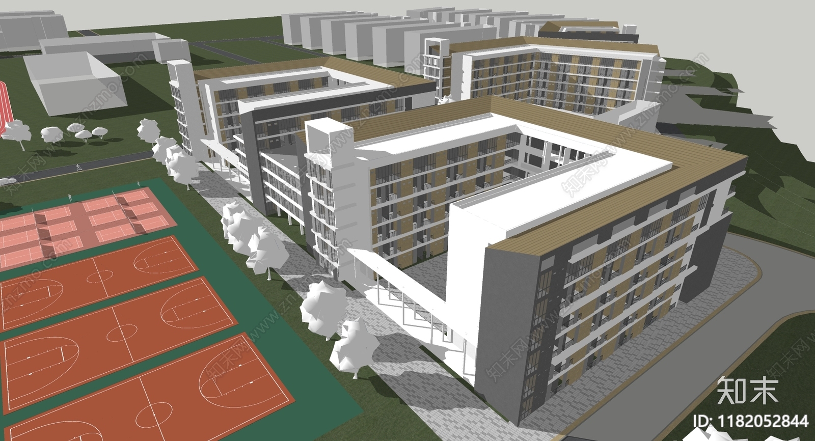 现代极简学校建筑SU模型下载【ID:1182052844】