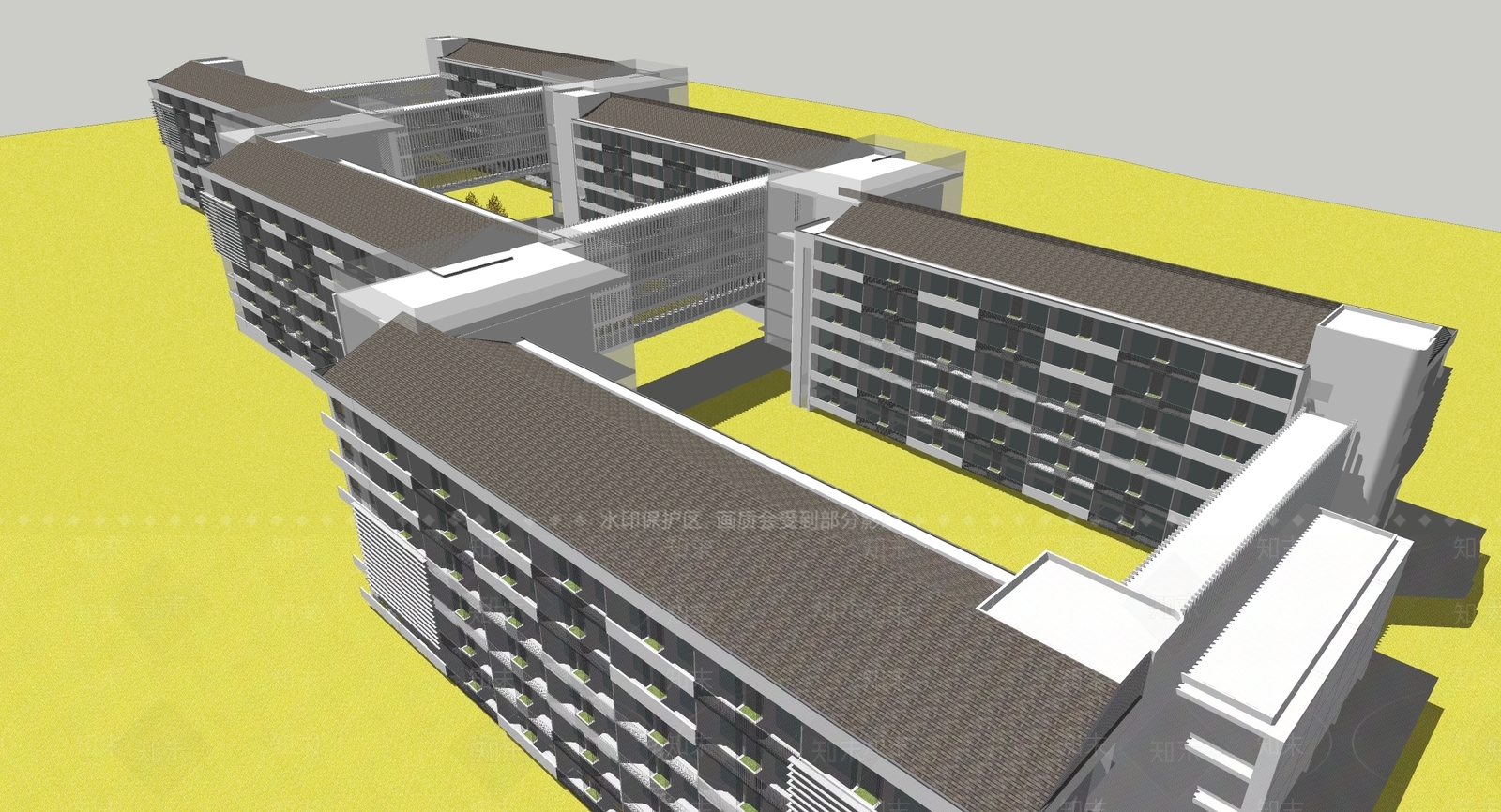 现代新中式学校建筑SU模型下载【ID:1182053607】
