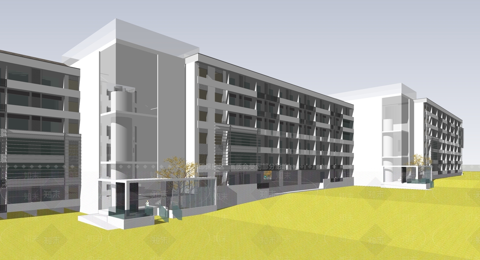 现代新中式学校建筑SU模型下载【ID:1182053607】