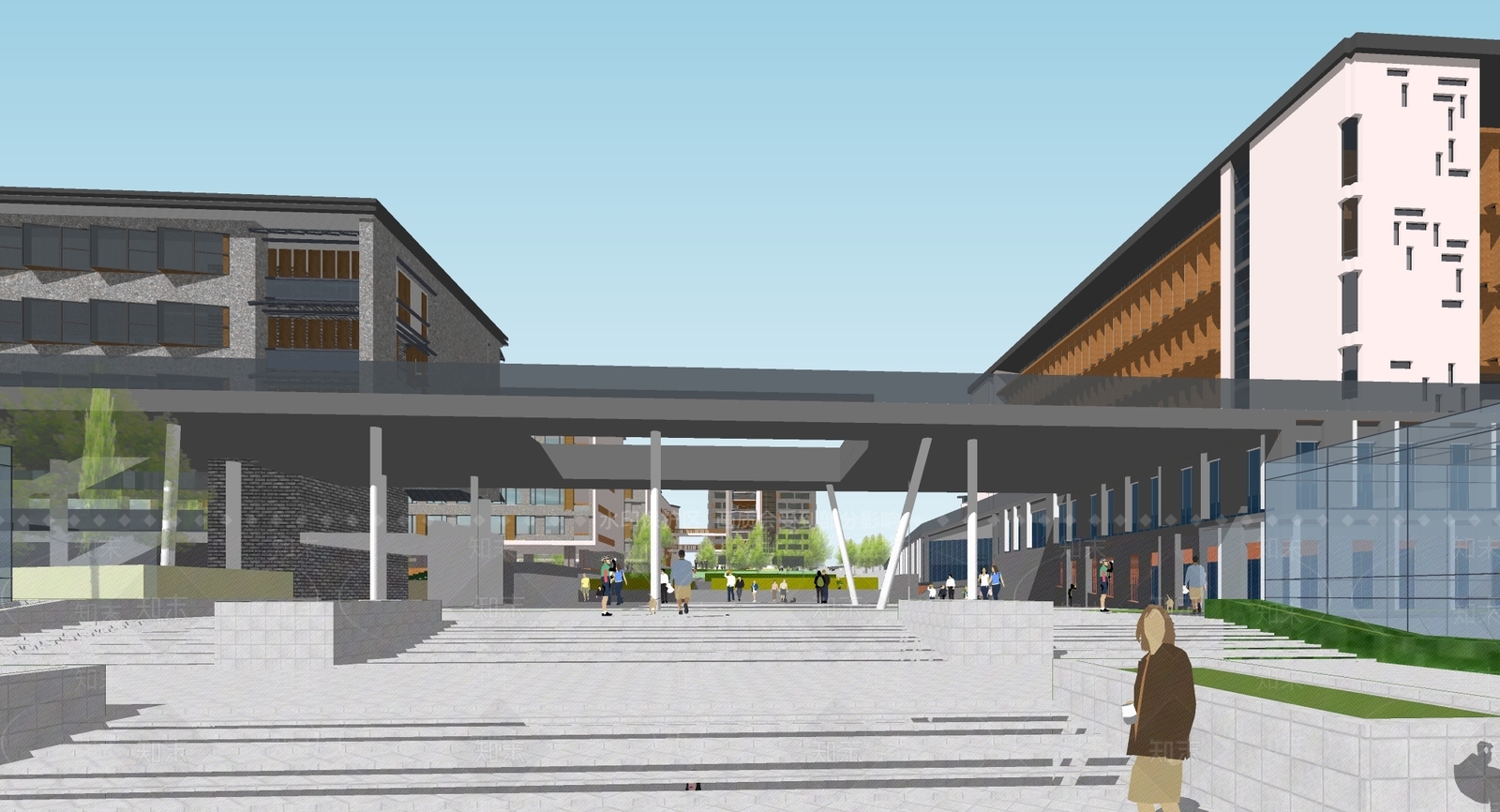 现代新中式学校建筑SU模型下载【ID:1182053864】