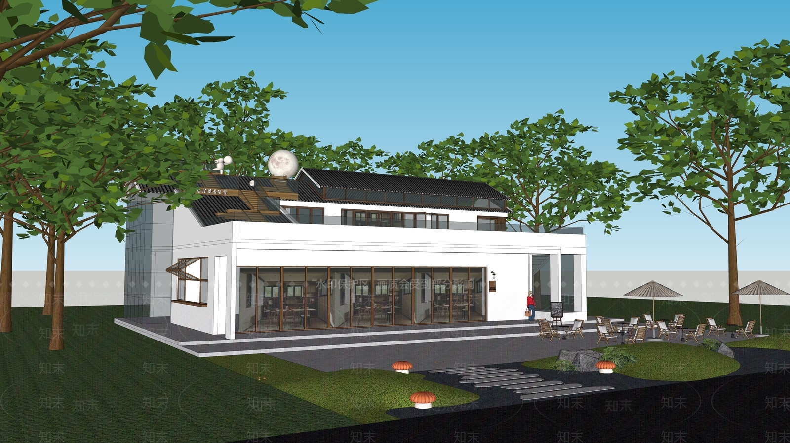 新中式现代民宿建筑SU模型下载【ID:1182058899】