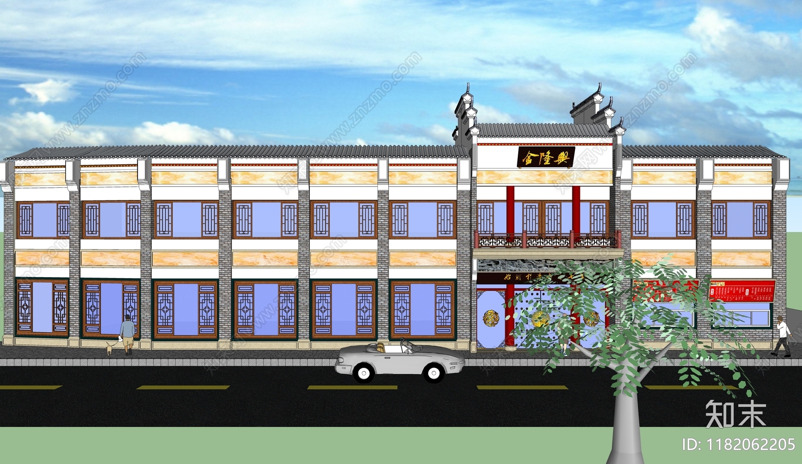 新中式古建筑SU模型下载【ID:1182062205】