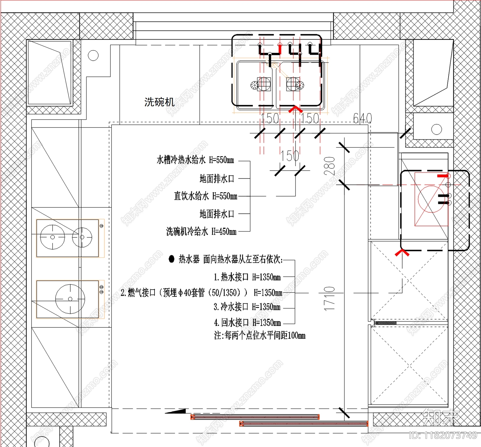 现代厨房cad施工图下载【ID:1182073749】