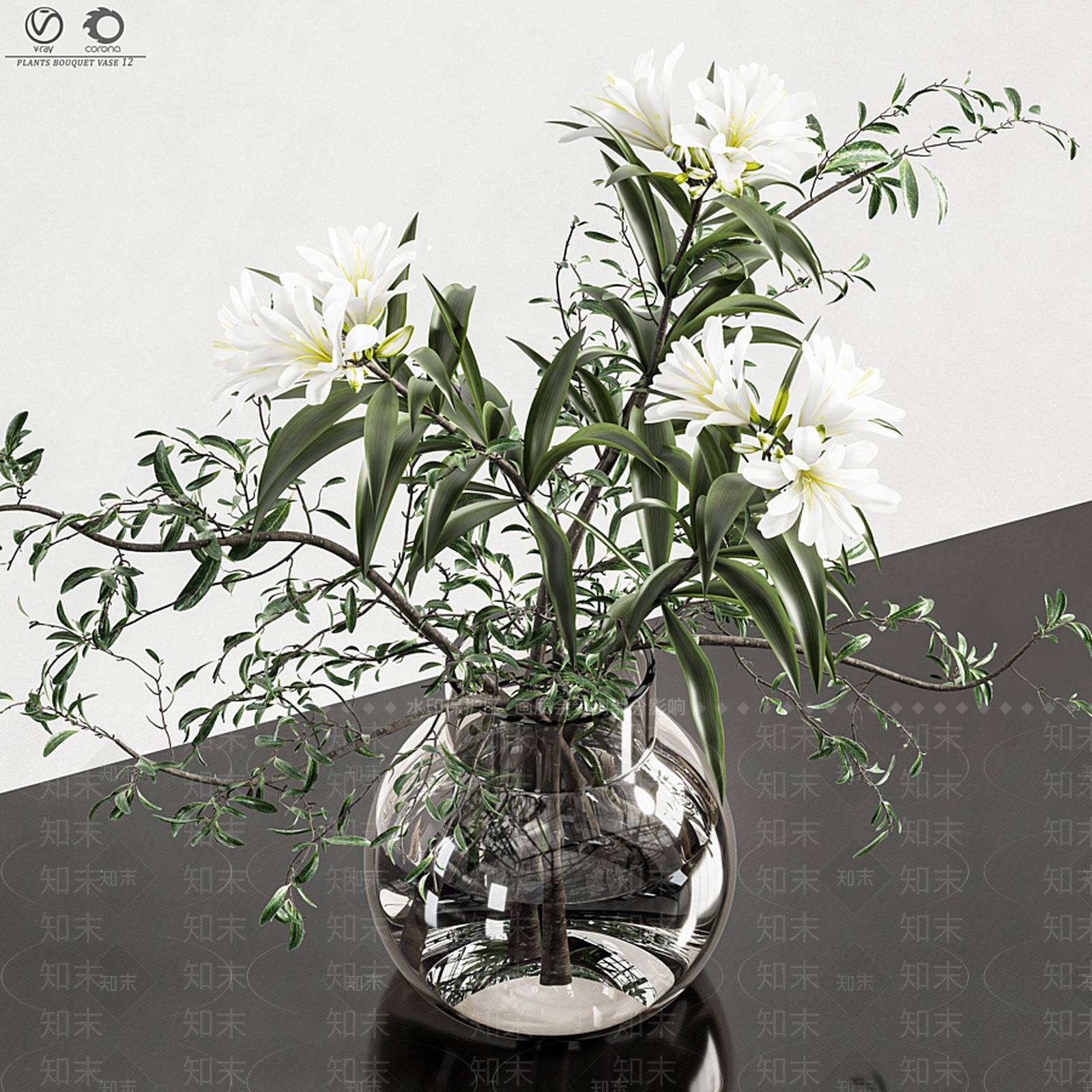 现代植物花瓶花束3D模型下载【ID:1182073782】