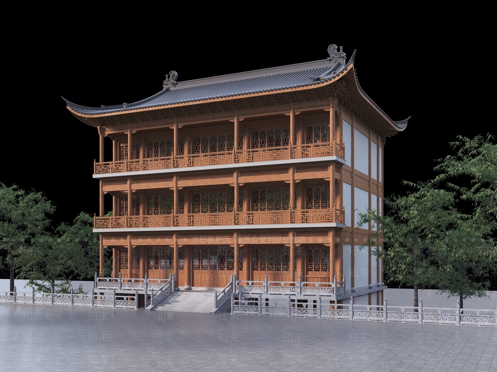 新中式中式古建3D模型下载【ID:1182081538】