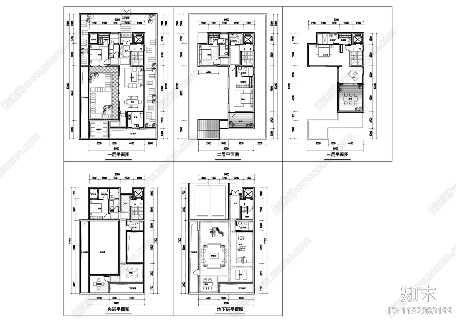 现代新中式别墅建筑cad施工图下载【ID:1182083199】