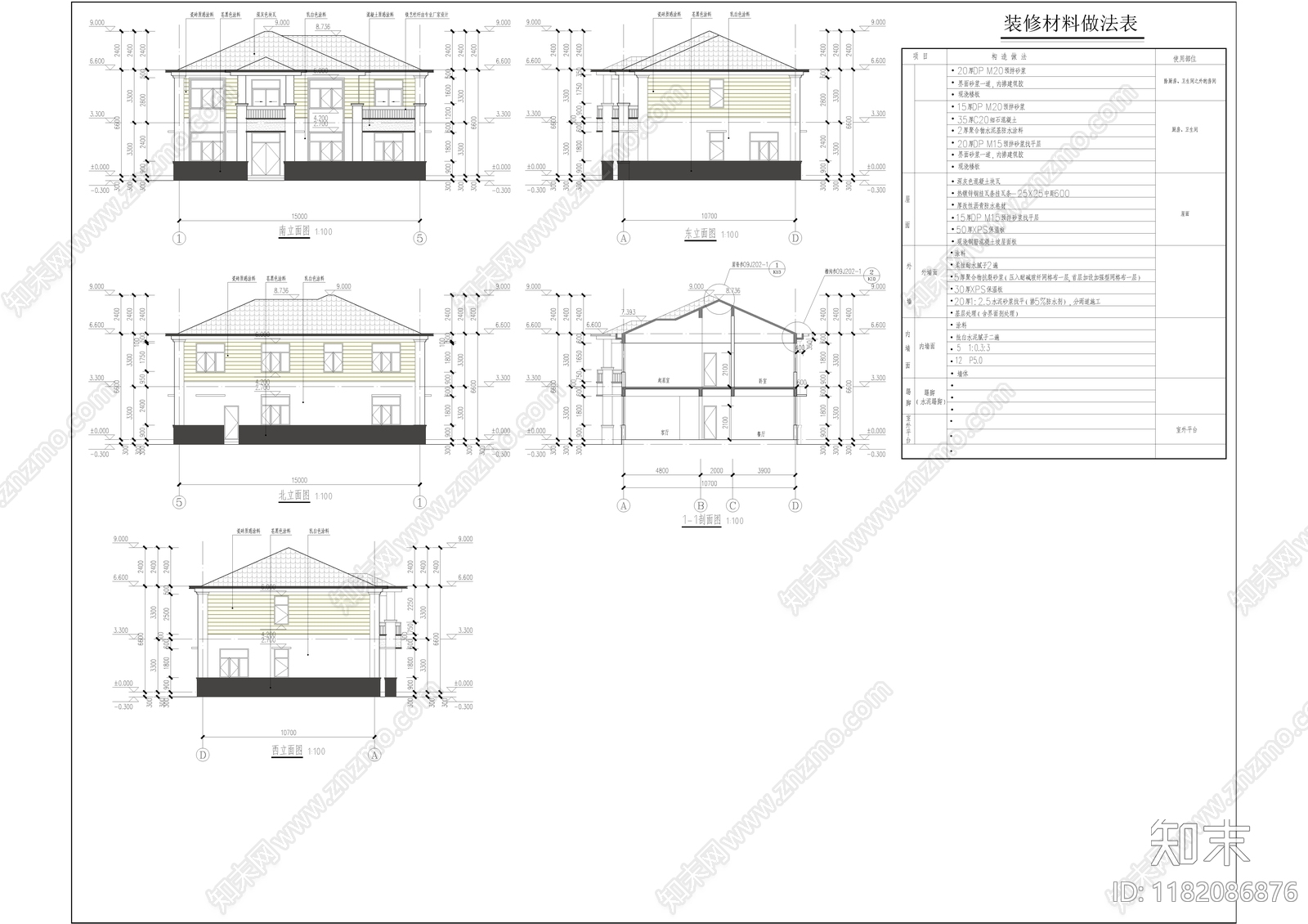 新中式中式别墅建筑cad施工图下载【ID:1182086876】