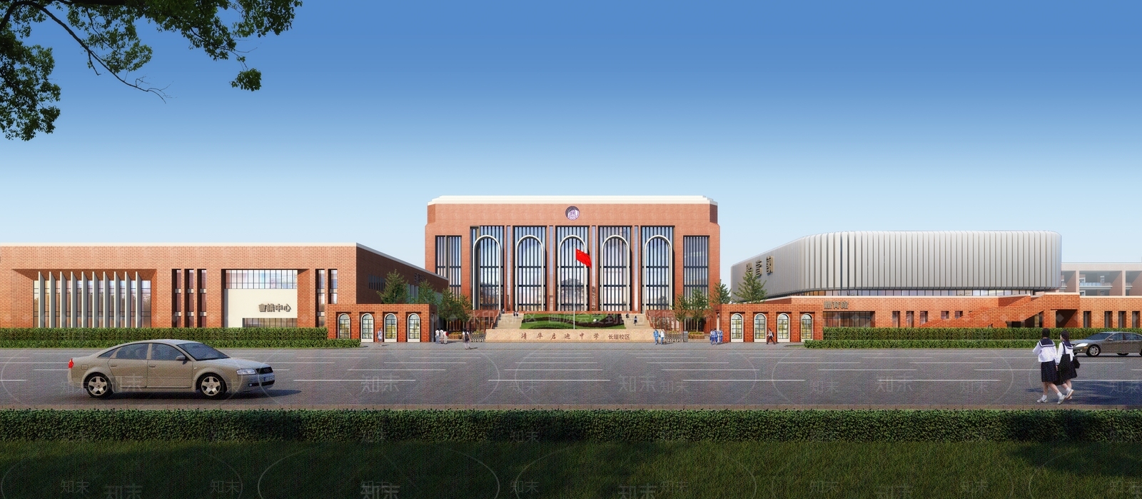 复古现代学校建筑SU模型下载【ID:1182846264】