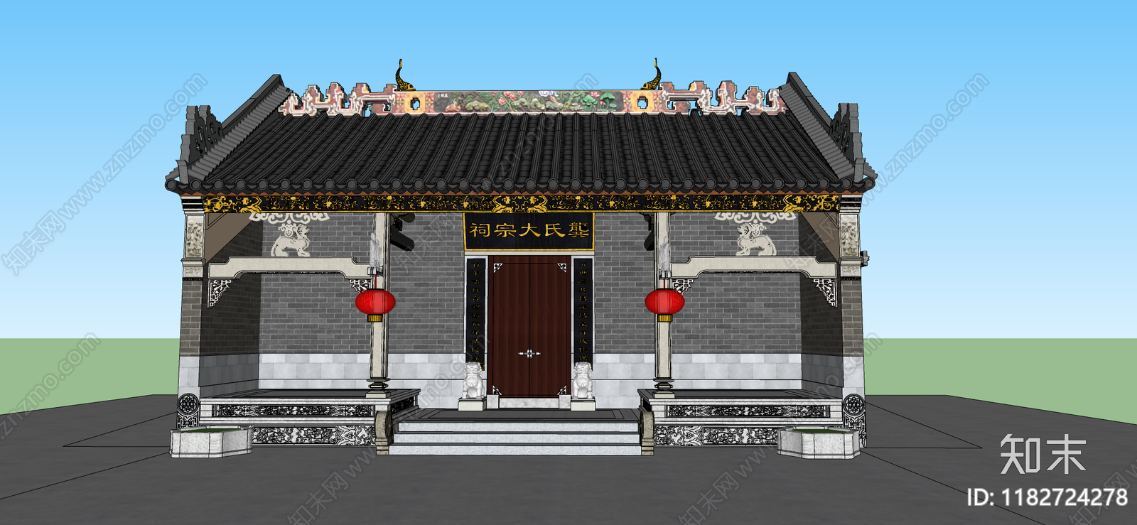 中式寺庙建筑SU模型下载【ID:1182724278】