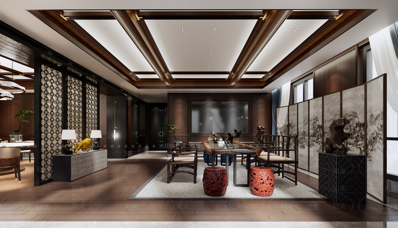新中式中式包厢SU模型下载【ID:1182095336】