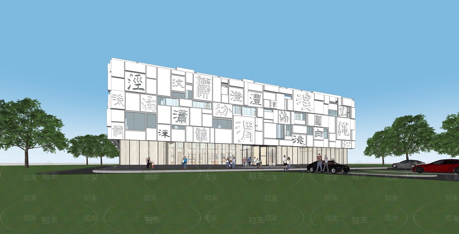 现代新中式小公建SU模型下载【ID:1182110684】