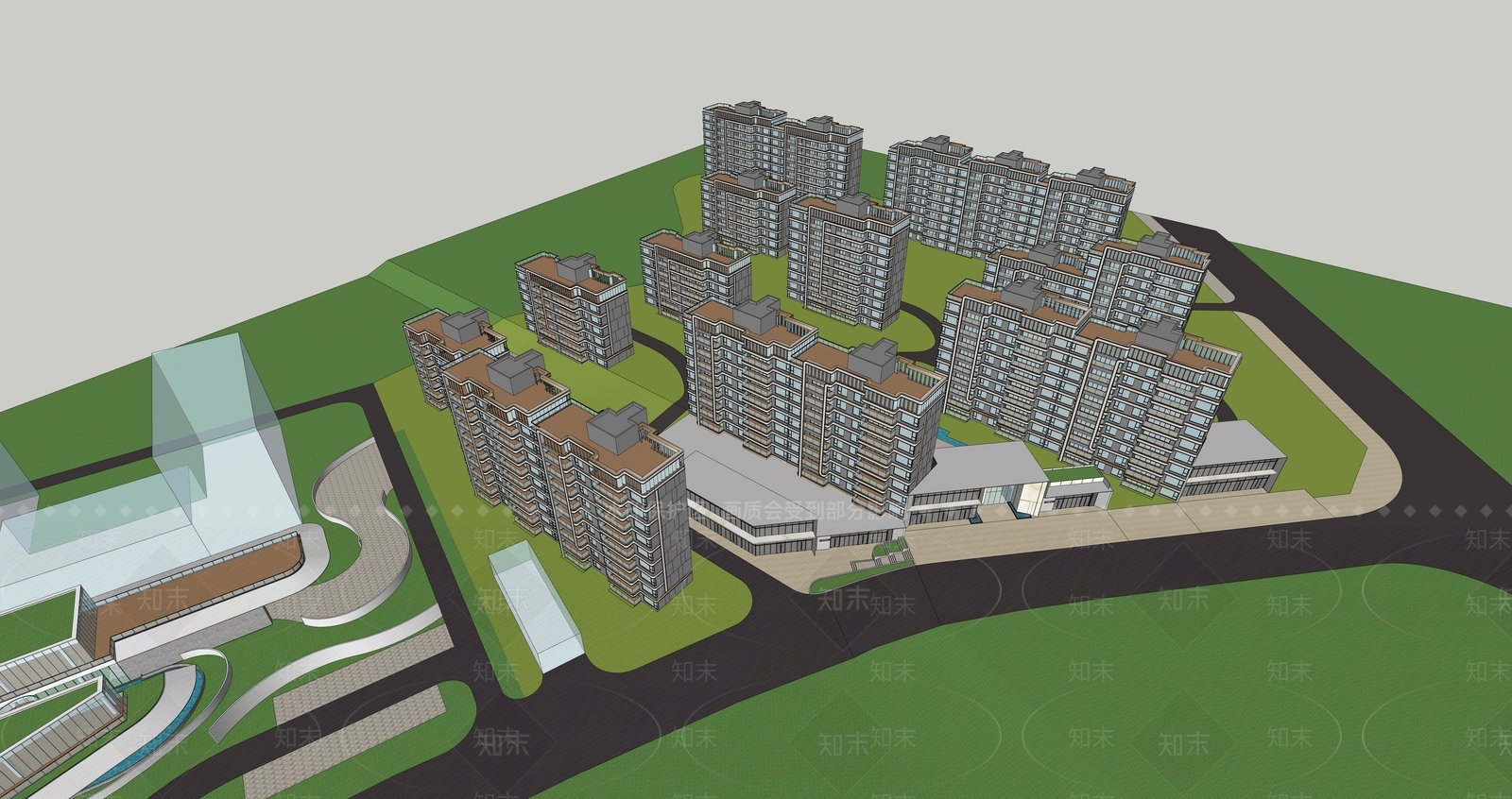 现代小区建筑SU模型下载【ID:1182111197】