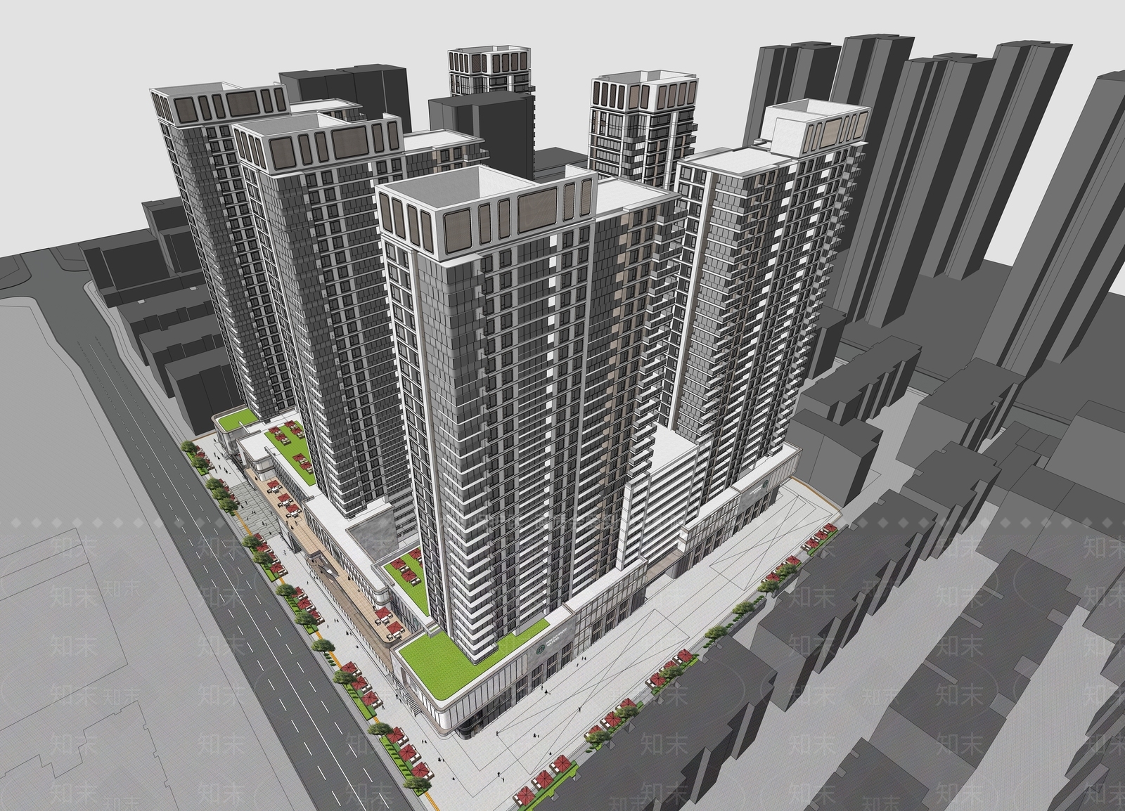 现代高层住宅SU模型下载【ID:1182123968】