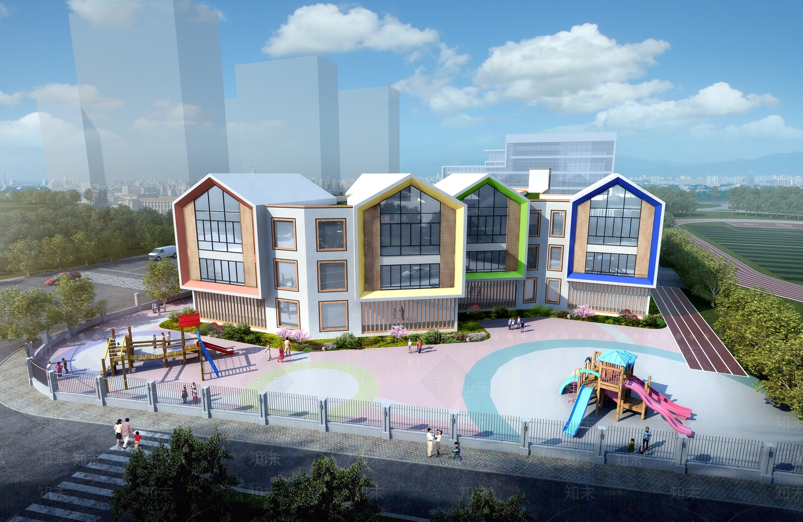 现代学校外观3D模型下载【ID:1182132968】