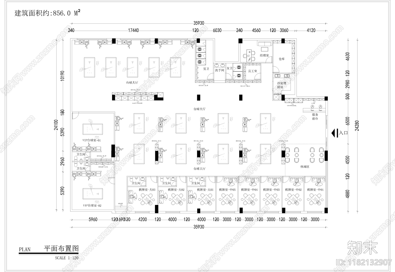 现代轻奢台球厅施工图下载【ID:1182132907】