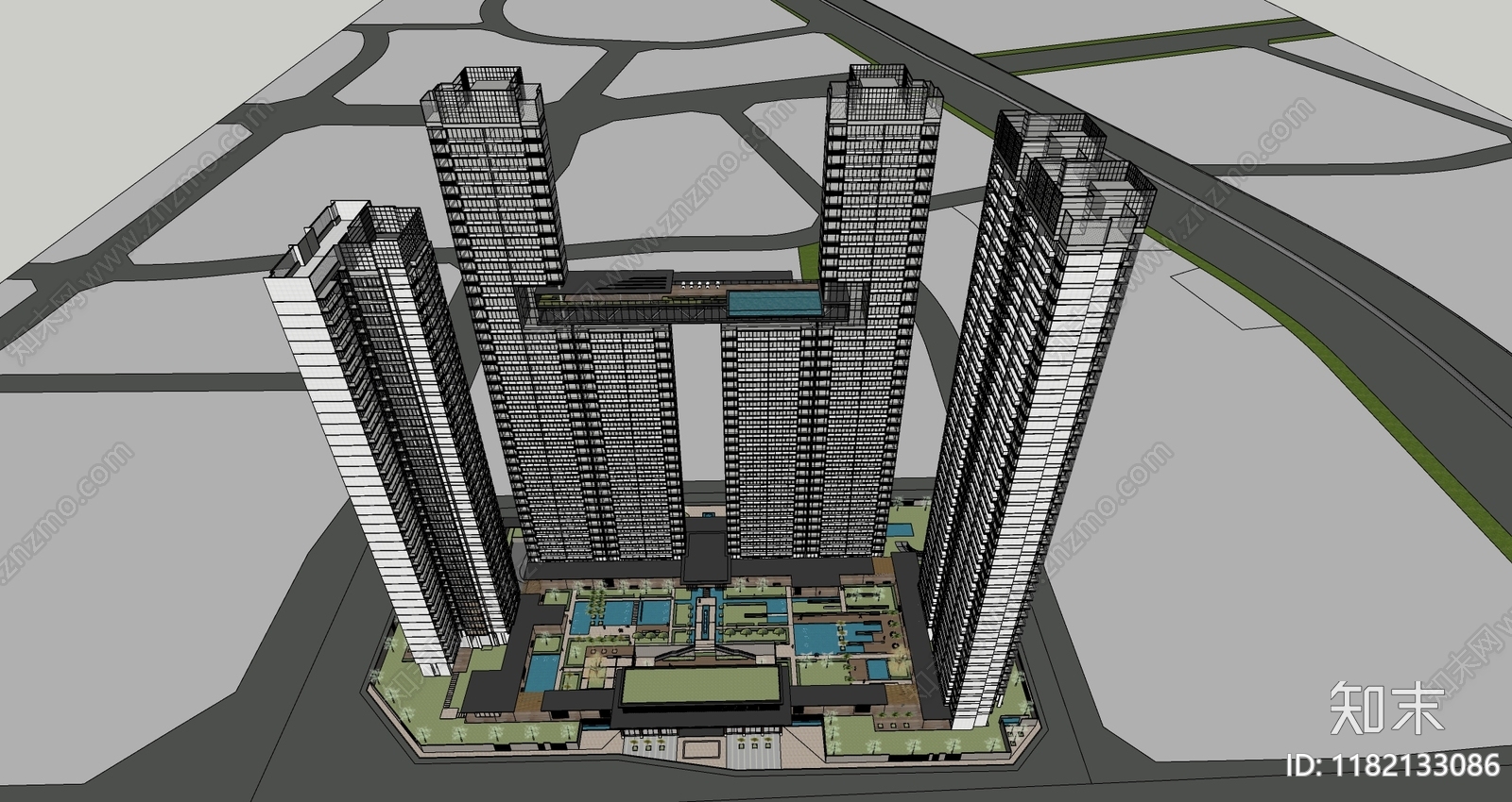 现代高层住宅SU模型下载【ID:1182133086】