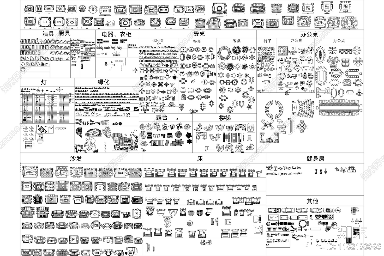 现代家装图库cad施工图下载【ID:1182133866】