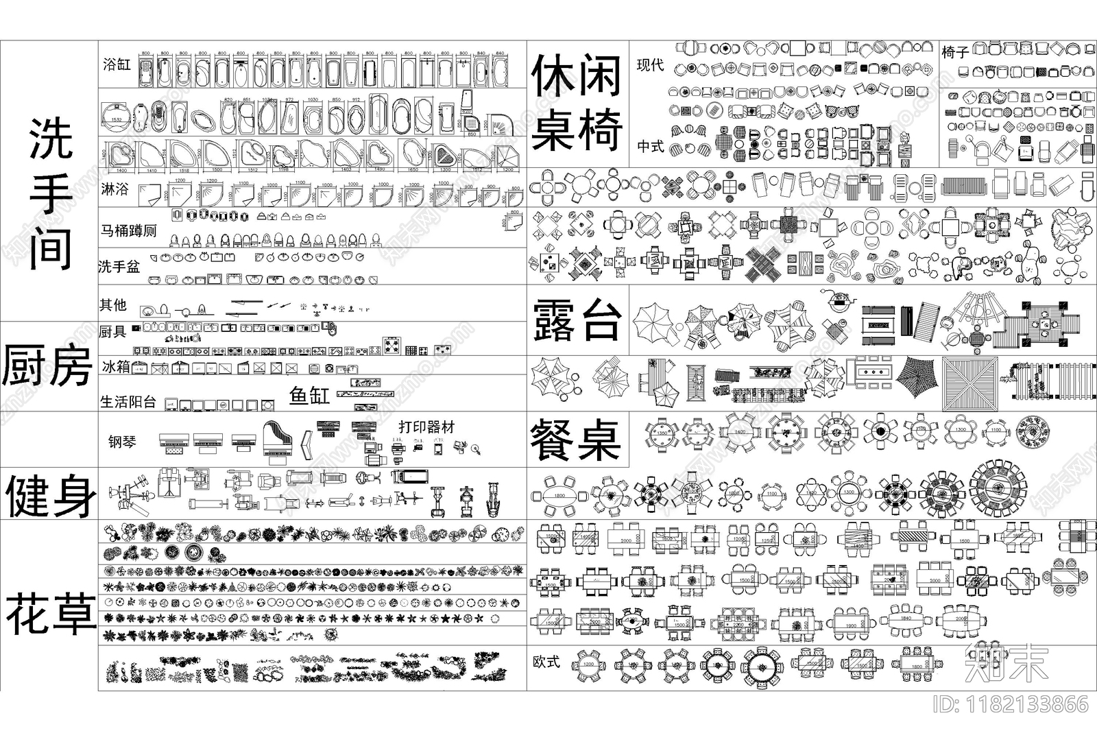 现代家装图库cad施工图下载【ID:1182133866】