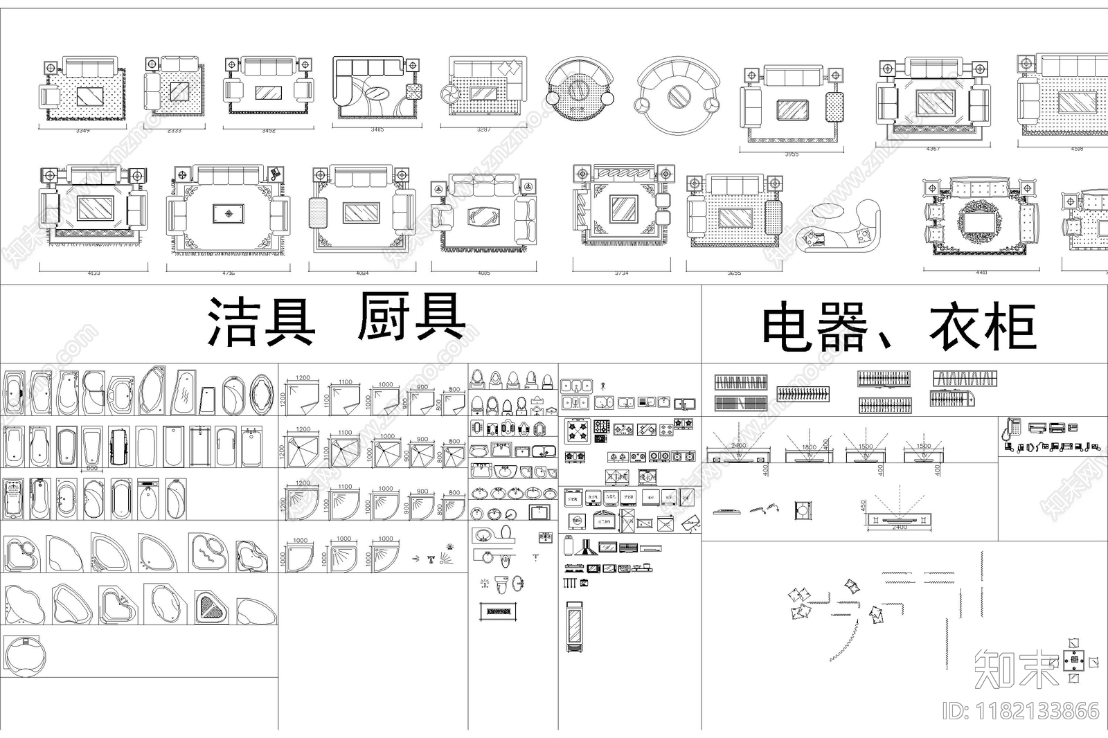 现代家装图库cad施工图下载【ID:1182133866】