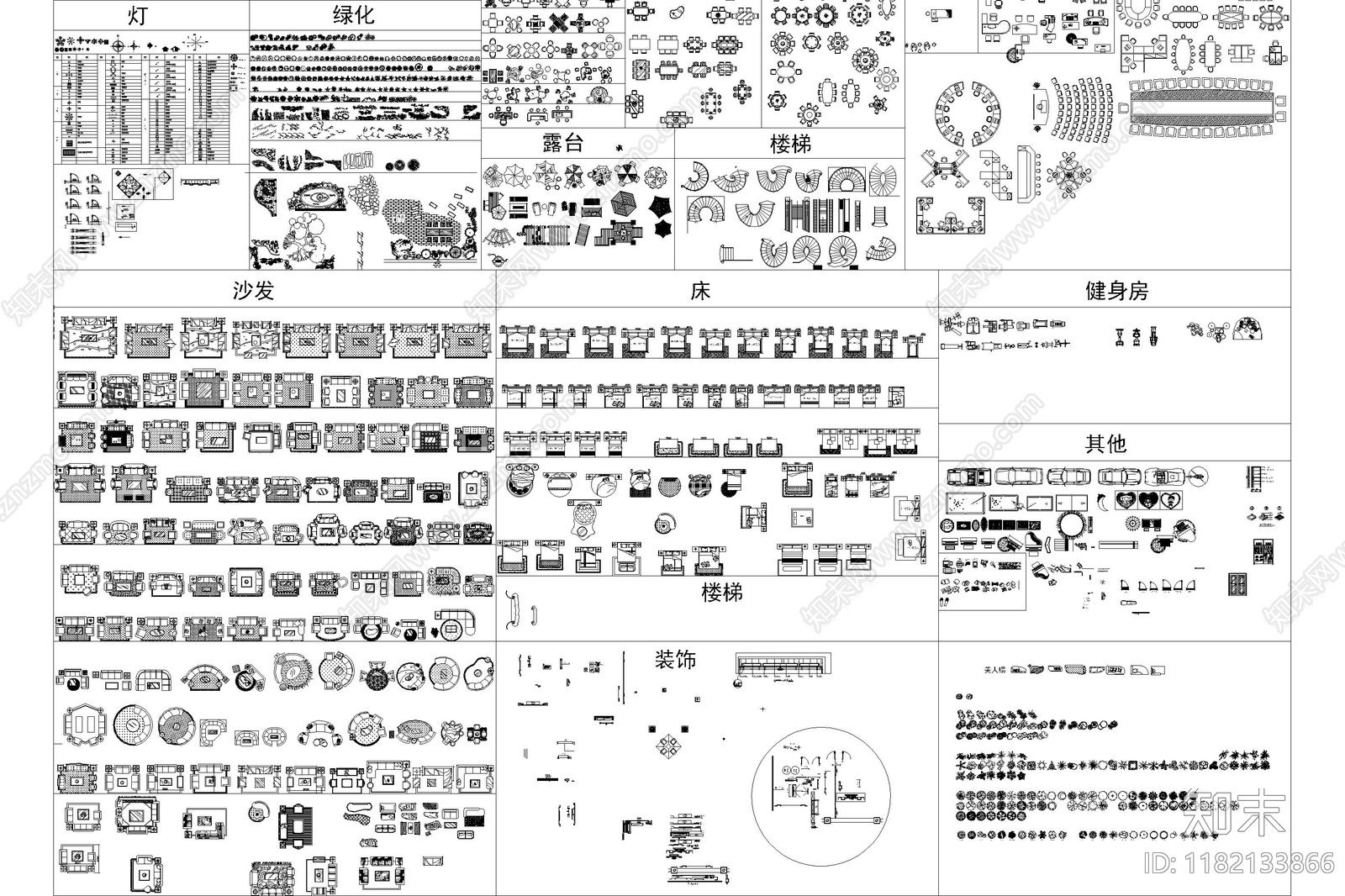 现代家装图库cad施工图下载【ID:1182133866】