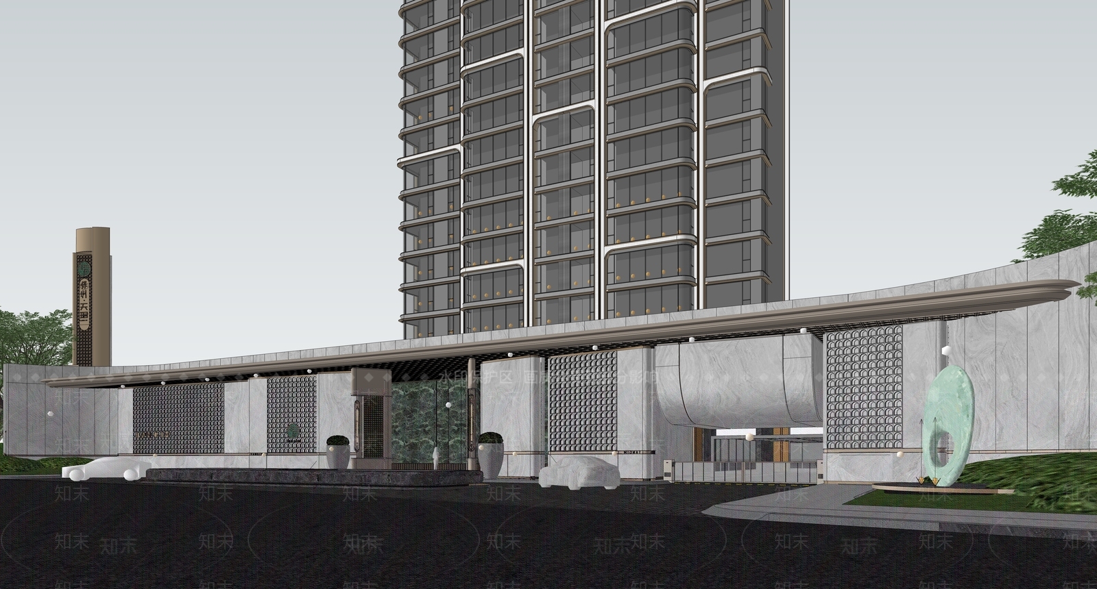 现代小区建筑SU模型下载【ID:1182133389】