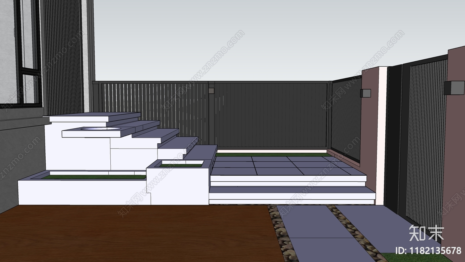 现代简约别墅庭院SU模型下载【ID:1182135678】