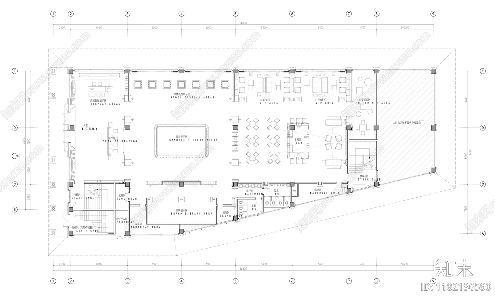 现代售楼处cad施工图下载【ID:1182136590】