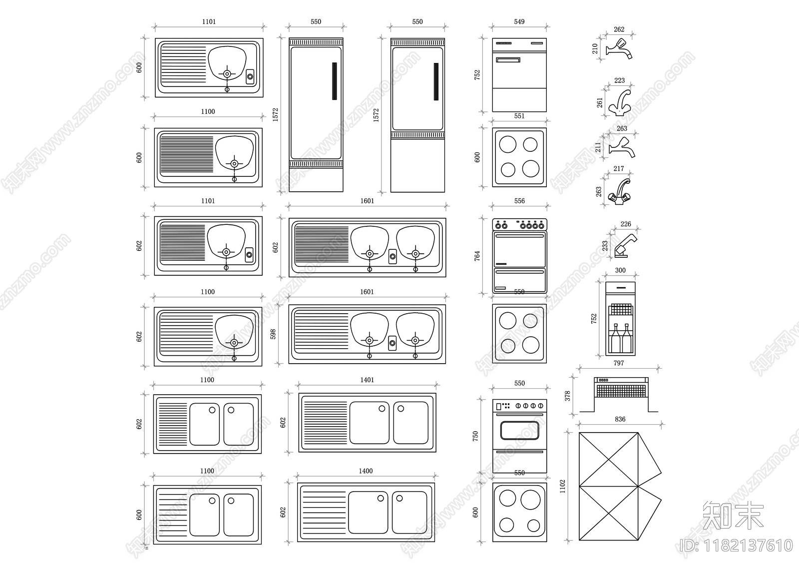 现代厨房设施施工图下载【ID:1182137610】