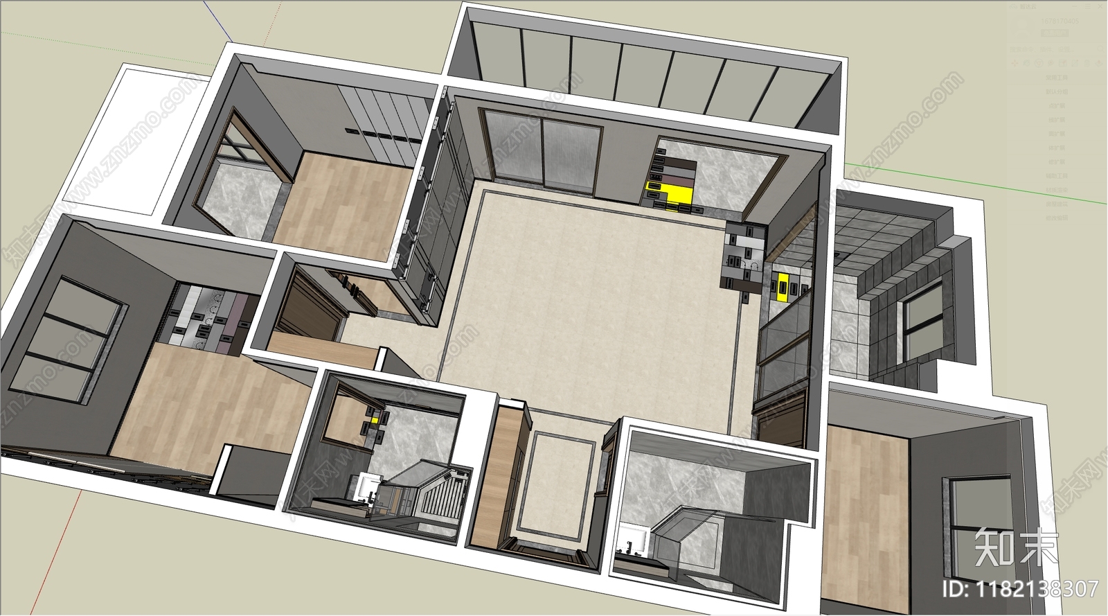 现代家装鸟瞰SU模型下载【ID:1182138307】