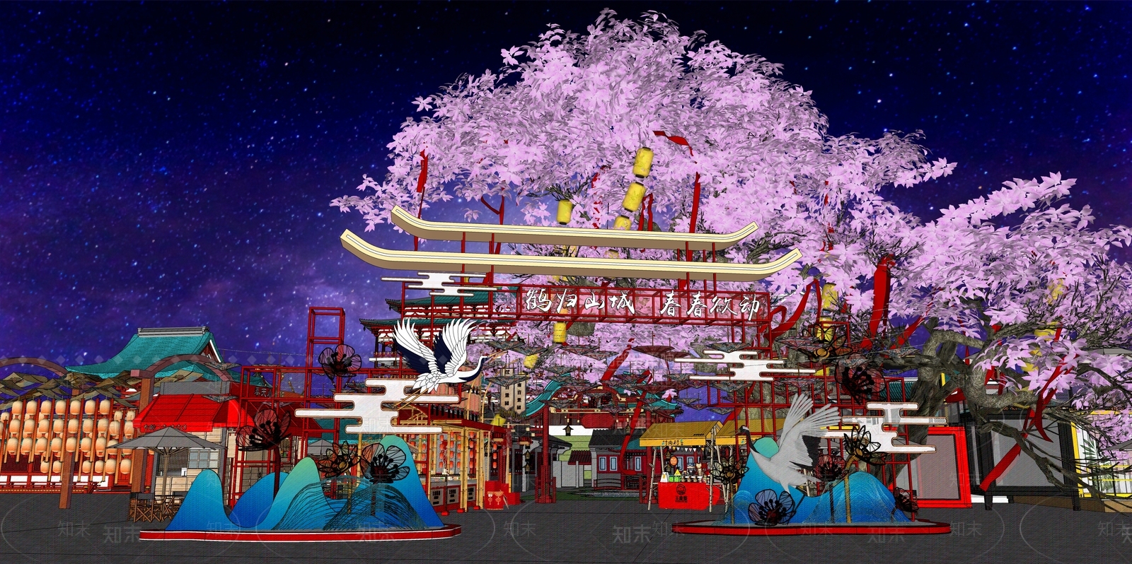 现代新中式商业景观SU模型下载【ID:1182147602】