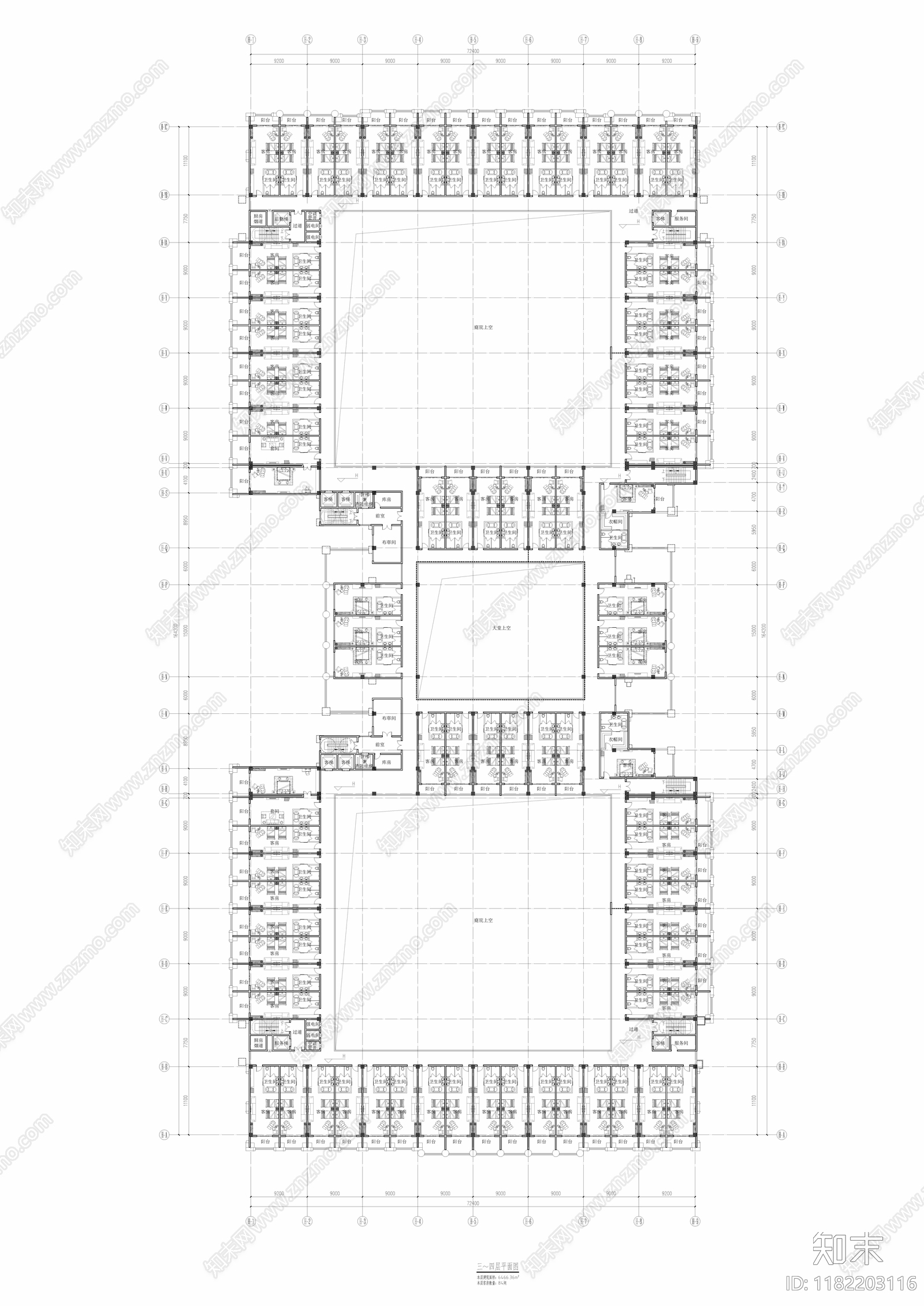 现代酒店建筑cad施工图下载【ID:1182203116】