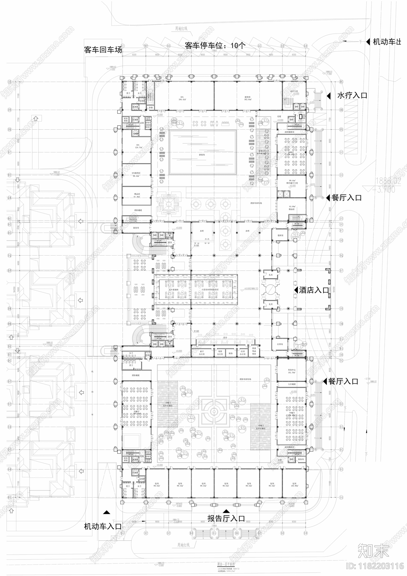 现代酒店建筑cad施工图下载【ID:1182203116】